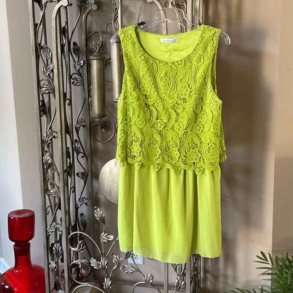 Lime Green Lace Overlay Dress